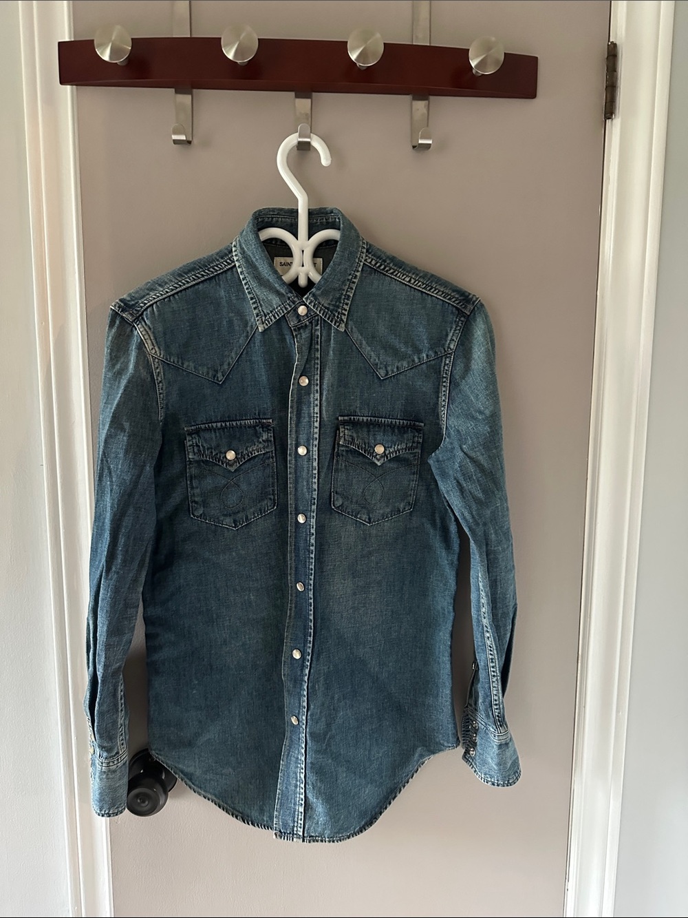 Saint Laurent Blue Denim Western Button-Down Shirt brand new